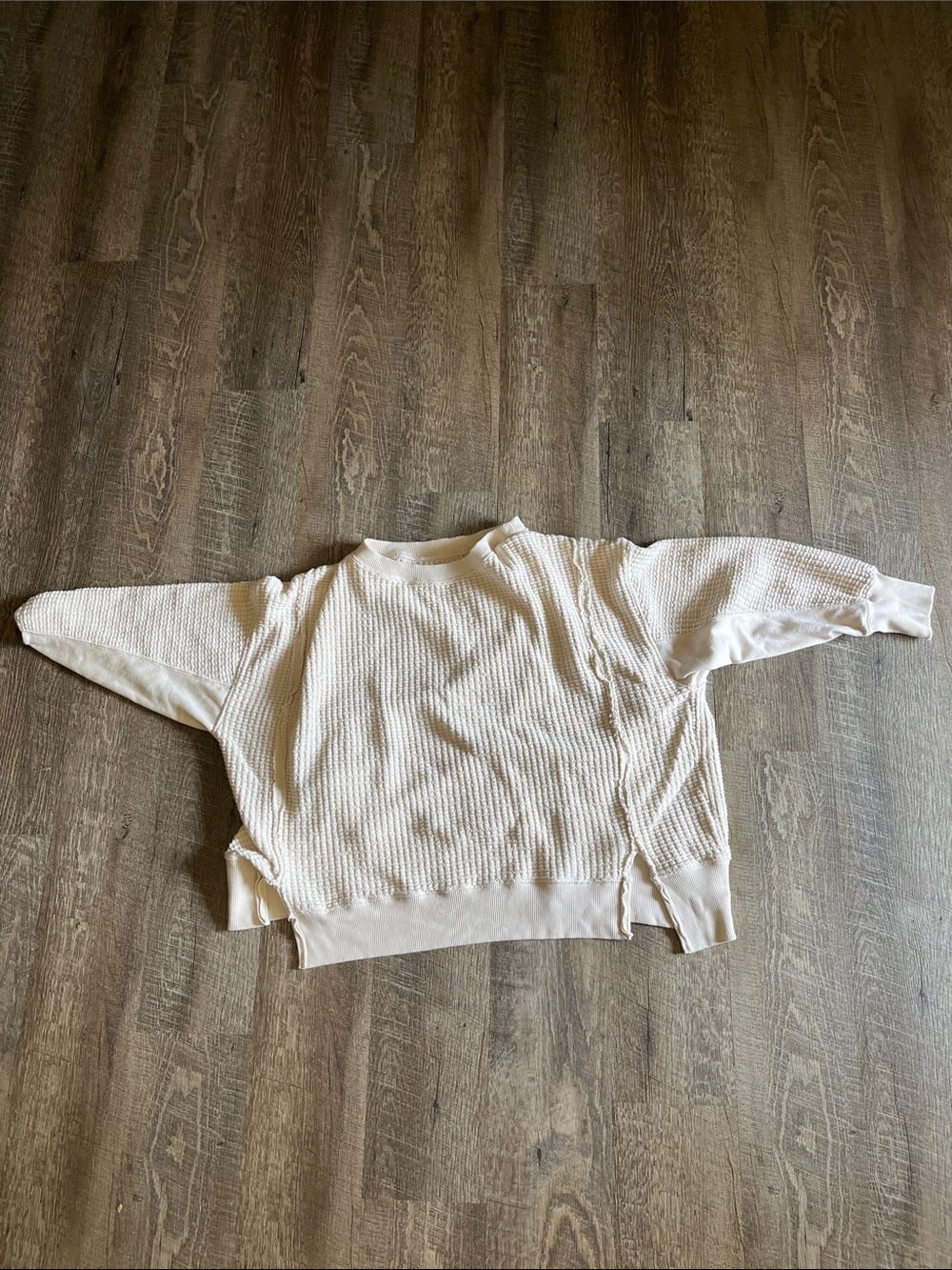 American Eagle Outfitters Cream Waffle-Knit Crew Sweater